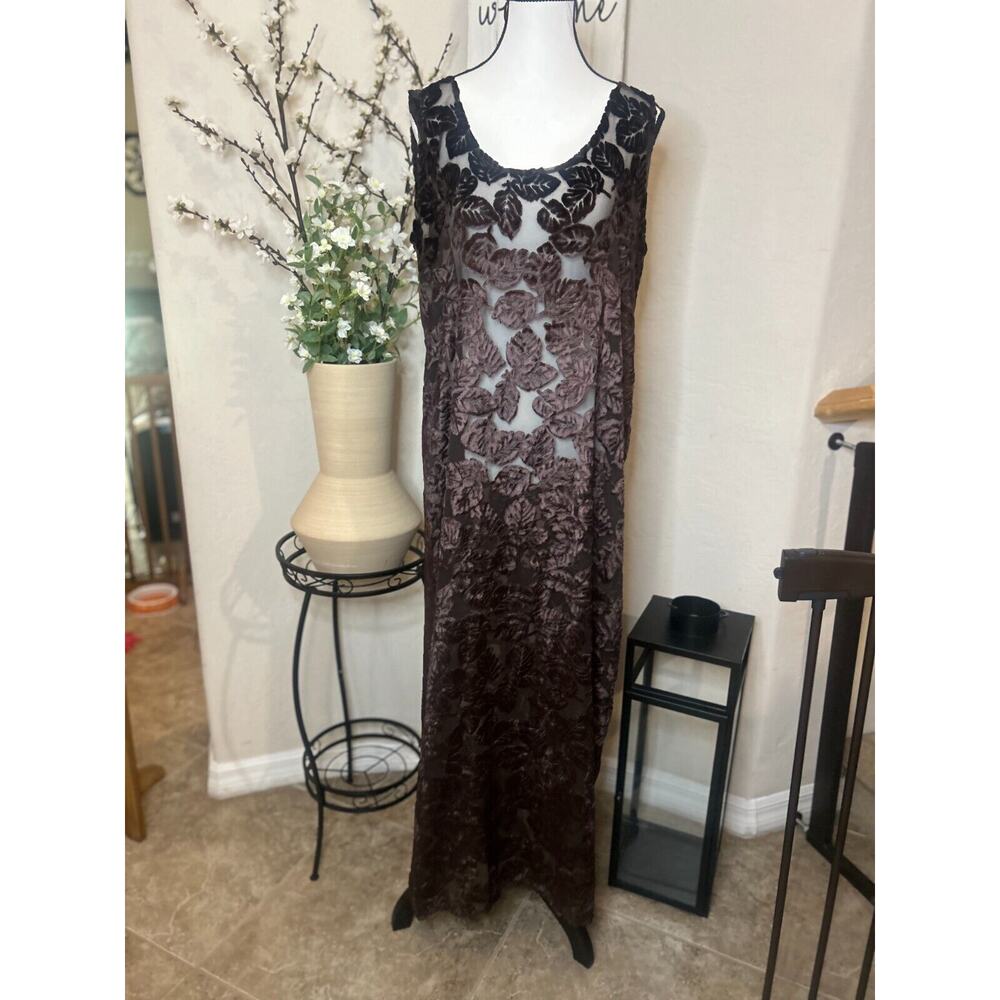 Brown Leaf-Pattern Sheer Swim Coverup Dress - Picture 9 of 9